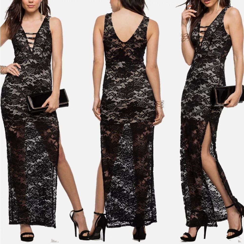 🌹Summer Women Long Sexy V-neck Sleeveless Lace Split Prom Cocktail Party Dress